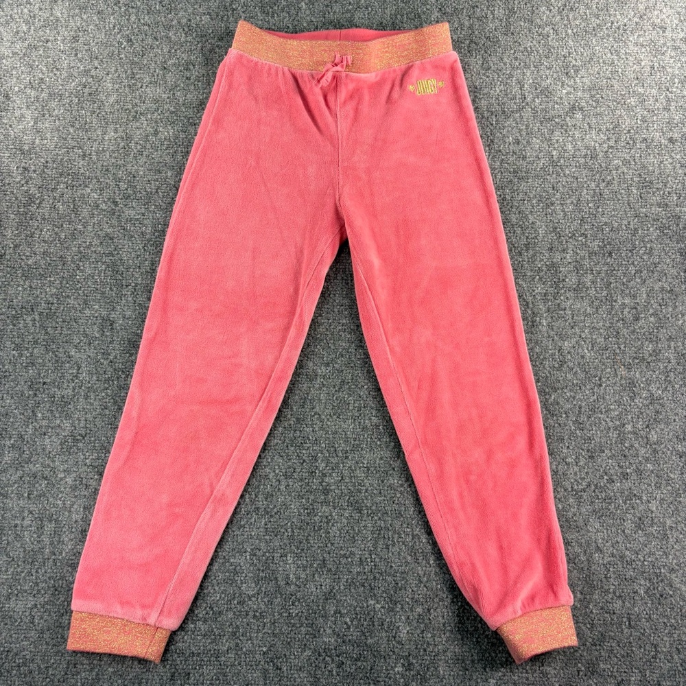 Juicy Couture Girl’s Pink Velour Joggers with Gold Accent